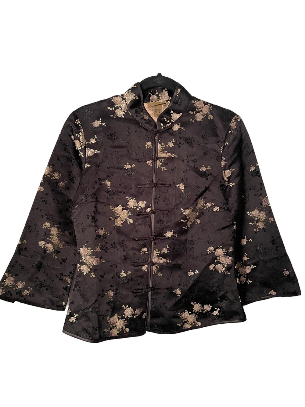 Vintage Chinese Black Satin Silk Blend Brocade Blouse - Small - Picture 10 of 11